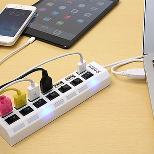 【ホワイト】USBハブ 7ポート 個別電源スイッチ付 USB2.0対応