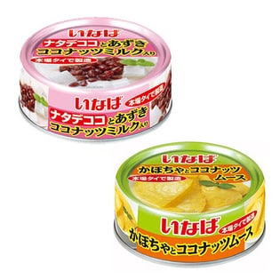 いなば食品 缶詰2種各24缶セット（かぼちゃとココナッツムース／ナタデココとあずきココナッツミルク入り）