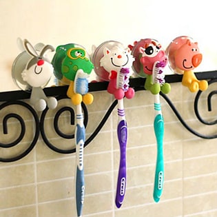 【5個セット】吸盤式かわいい動物歯ブラシフック