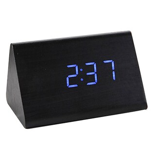 【ブラック・文字青】おしゃれでシンプルなデザイン☆木の目覚まし時計