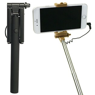 【ブラック】 iPhone(6/6s含む)・Android対応セルカ棒 有線タイプ