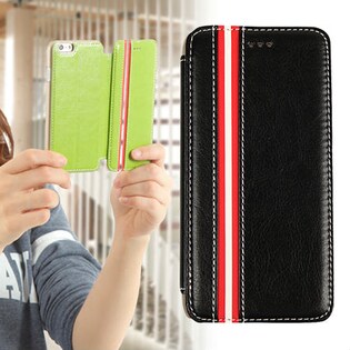 【iPhone5/5sブラック】ライン入り手帳型ケース