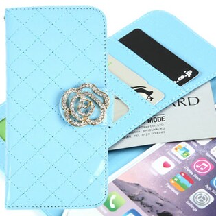 【スカイブルー】 iPhone6・6S キラキラ メッシュ 手帳型ケース