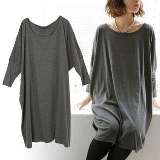 【杢チャコール】ゆったりドルマンカットワンピース