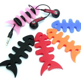 イヤホン・ヘッドホンコード巻き取り収納ホルダー 魚の骨 10個セット