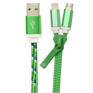 【グリーン】Lightning / microUSB - USBケーブル 約1m 2in1ケーブル