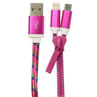 【ショッキングピンク】Lightning / microUSB - USBケーブル 約1m 2in1ケーブル