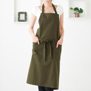 【グリーン】シンプルだけど使いやすいエプロン♪ボタンタイプなので着脱カンタン！