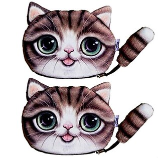 【C×C】しっぽが付いてよりキュートな 猫顔 ポーチ2個セット