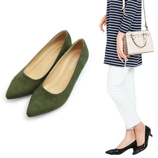 【カーキ（スエード）／37】ぴったりフィット美脚パンプス