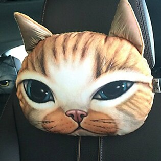 【J】愛車にぴったり  リアル かわいい 猫顔 犬顔 ヘッドレスト クッション