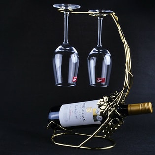 【ゴールド】アンティーク調。ブドウモチーフワイン＆グラススタンド