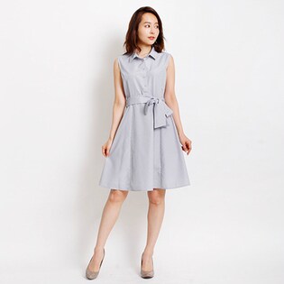 【Cocoon】リボンベルトストライプシャツワンピース / 4522 / グレイッシュパープル / L