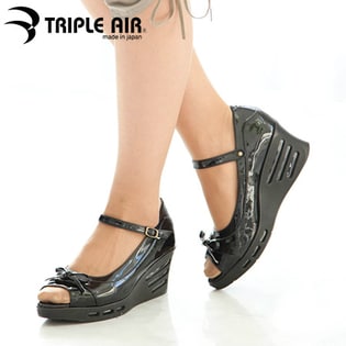 【ブラック/23.5cm】トリプルエア オープントウ リボン付きパンプス