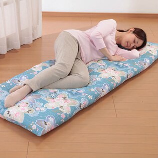 【ブルー】日本製ふっくら和柄ごろ寝長座布団