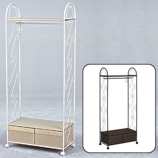 ホワイトハンガーラック・3杯引出し付き板可動式組み替えOK スリム