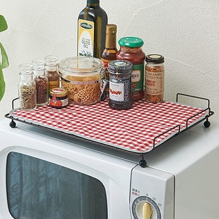 レンジの上が収納スペース チェック柄