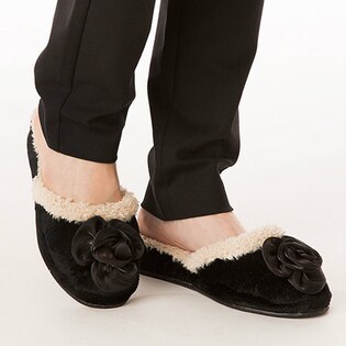 ヒールアップ美脚ボアスリッパ / ブラック / L