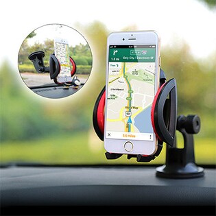 スマホ車載ホルダー iPhone全機種＆大き目スマホにも対応！360度首ふりヘッド採用(カラーはランダム)