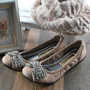 天使の履き心地！ビジューリボン付モールドバレエシューズ / 4867 / OAK / M（約23.0-23.5）