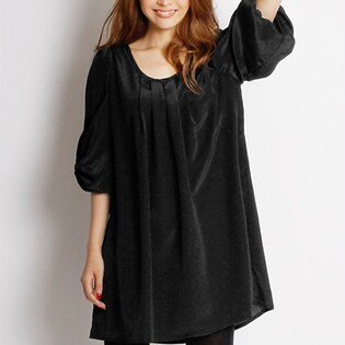 【MARTHA】リボン袖サテンタックチュニックワンピース / 6832 / ブラック / 38