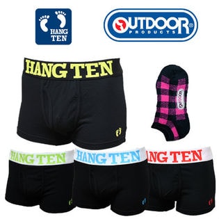 【夏福袋】【Mサイズ】HANG TENボクサーパンツブラック太ゴム限定4枚組+OUTDOORスニーカーソックス1P