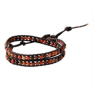 チャンルー CHAN LUU セミプレシャスストーン メンズ 2連ラップ ブレスレット / BSM-1660 RD JSP MIX / レッドミックス/レザー：ナチュラルダークブラウン