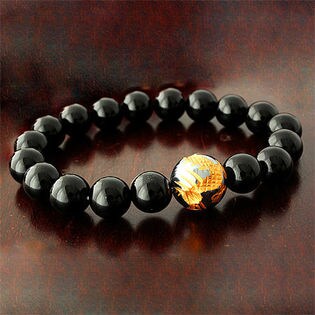 WPS テラヘルツ龍彫天然石ブレスレット オニキス Lサイズ