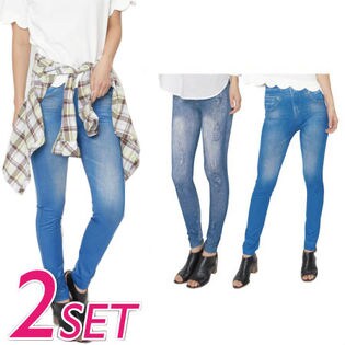【2枚セット】【3L-4Lサイズ】コアシェイプジーンズ/サックス・ブルー各1枚