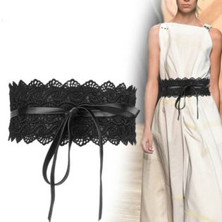 D【ブラック】サイズ調節可能レースデザインレディースサッシュベルト　ri-acc-0117-conebk-k