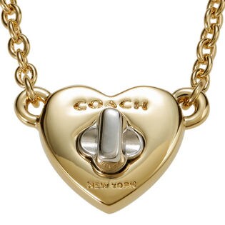 コーチCOACH　ターンロック　ハート型　ペンダント　ゴールド×シルバー　F54487 COACHコーチ プレーテッドブラス パヴェ ターンロック ライン