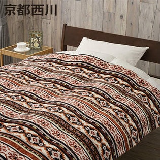 京都西川/ロングサイズニューマイヤー毛布(150×250cm)/ダーネル柄(ブラウン)