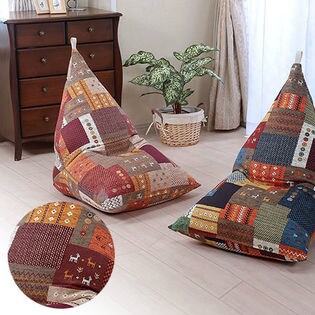 日本製 カバー付きビーズクッション/チャビ柄ブラウン