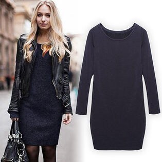 裏起毛無地ワンピース / vl-1125-nv-l / ネイビー / L