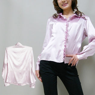 【ピンク・Mサイズ】お家で洗えるシルクストレッチブラウス