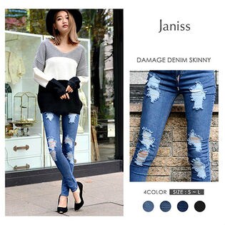 ダメージデニムスキニーPT / 151-0005 / BLUE / M