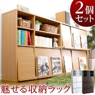 《ナチュラル》魅せて隠す収納！ディスプレイラック2個セット（本棚・リビング収納）