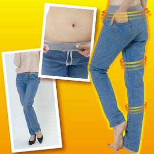 【LL-3L/ブルー】デニムサウナパンツ x1Fa9