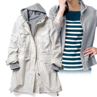 【ベルメゾン】1枚2役：パーカライナー付きミリタリーコート / A73131 / オフホワイト / M
