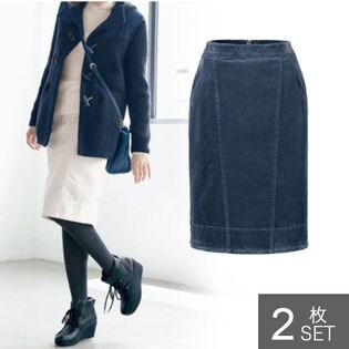 【ベルメゾン】2枚セット：コーデュロイスカート / B43510*2 / チャコール/オフホワイト / M