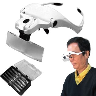 ハンズフリー作業用ルーペ(LEDライト・倍率変更レンズ5枚付)