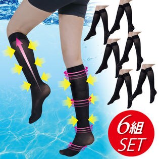 【22～25cm/ブラック】ウォーターウォーキング美脚ソックス6足組