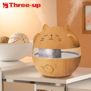 スリーアップ/うるおいにゃんこ アロマ加湿器 Lサイズ (木目調 ナチュラルウッド)/HFT-1629NW