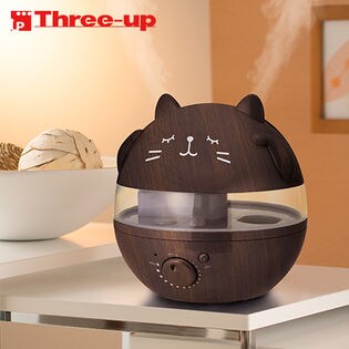 スリーアップ/うるおいにゃんこ アロマ加湿器 Lサイズ (木目調 ダーク スリーアップ/うるおいにゃんこ アロマ加湿器 Lサイズ (木目調 ダーク