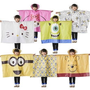 [計7個/ディズニー]ルンルンポンチョ/ミニオン×3柄・マイク×1・くまのプーさん×1・キティ×1・マイメロディ×1