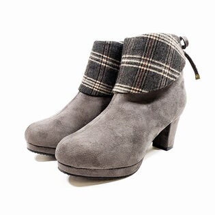 折り返しチェック柄使いショートブーツ / 1813 / グレー / M