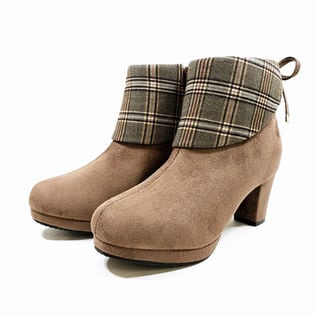 折り返しチェック柄使いショートブーツ / 1813 / オーク / M