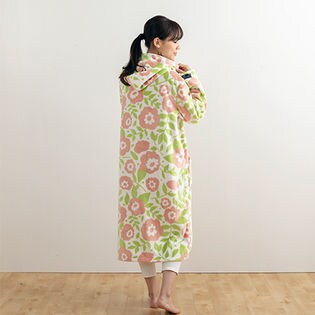 花柄ピンク]mofua プレミアムマイクロファイバー着る毛布 フード付