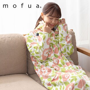 花柄ピンク]mofua プレミアムマイクロファイバー着る毛布 フード付