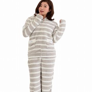 【ボーダーグレー】ルームウェア レディースパーカー 上下セット